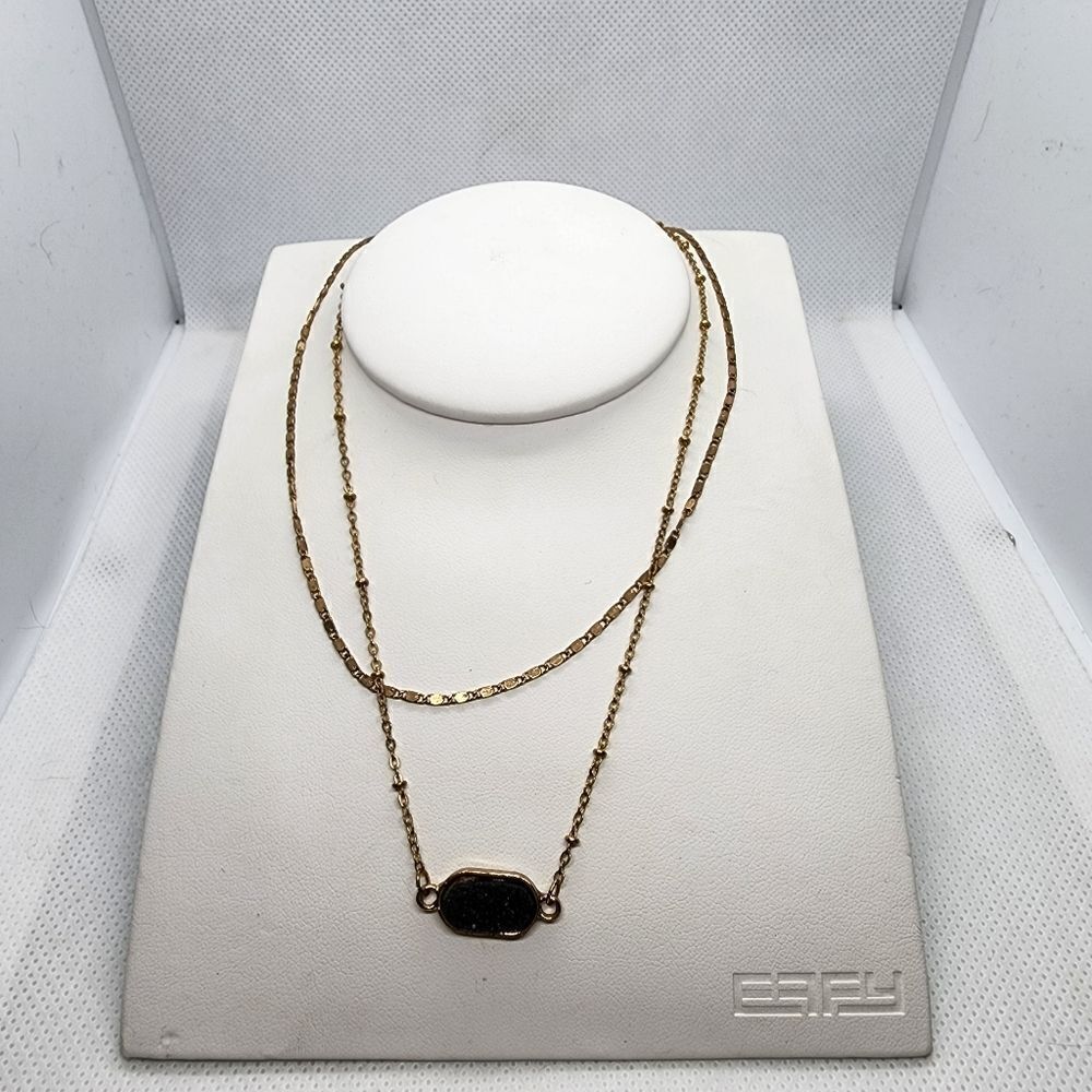 Canvas Gold & Black Multilayer Faux Druzy Necklace
